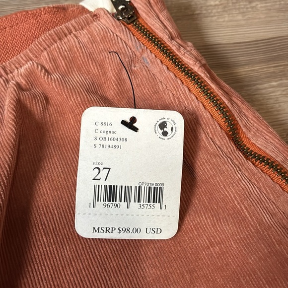 We The Free The Jenny Slim Flare Corduroy pants Cognac Side zip Women’s 27 NEW - Picture 5 of 13